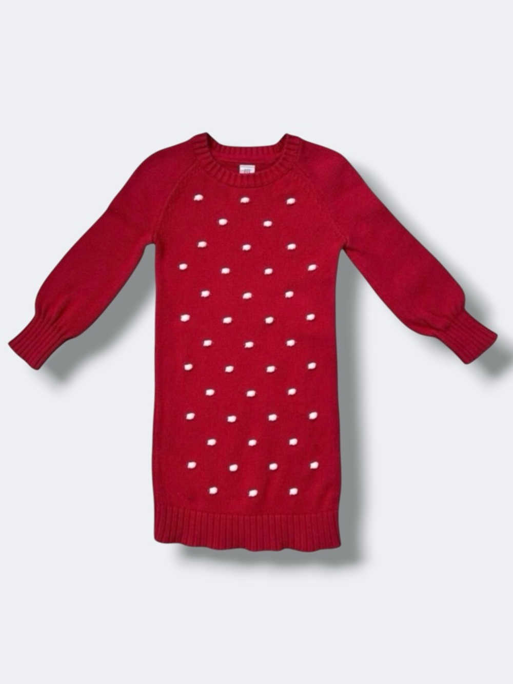 Baby Gap Girls Sweater Dress Size 4 Red Cotton Polka Dot Balloon Sleeve